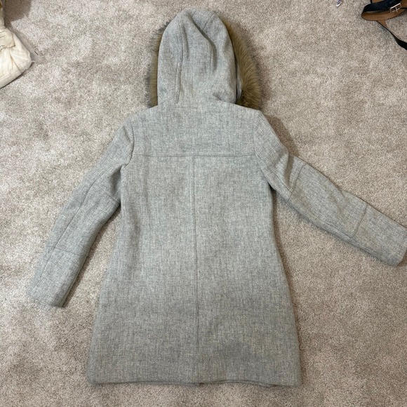 J.Crew Chateau Parka Italian Stadium-Cloth Wool Grey Faux Fur Hood Coat Size 0 - Picture 4 of 11